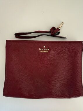 Kate Spade Pebbled Leather Wristlet Clutch Maroon